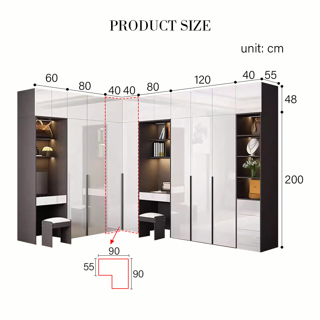Nascimento Corner Wardrobe, Tall Wardrobe, L Shape Wardrobe With Dressing Table