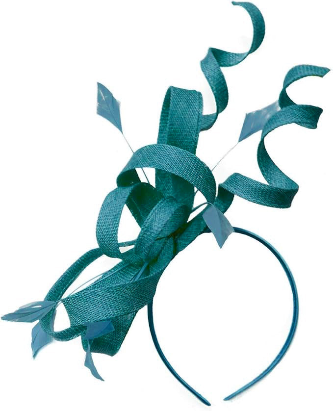 Caprilite Teal Swirl Loop Sinamay Headband Fascinator for Women Wedding Ascot Races