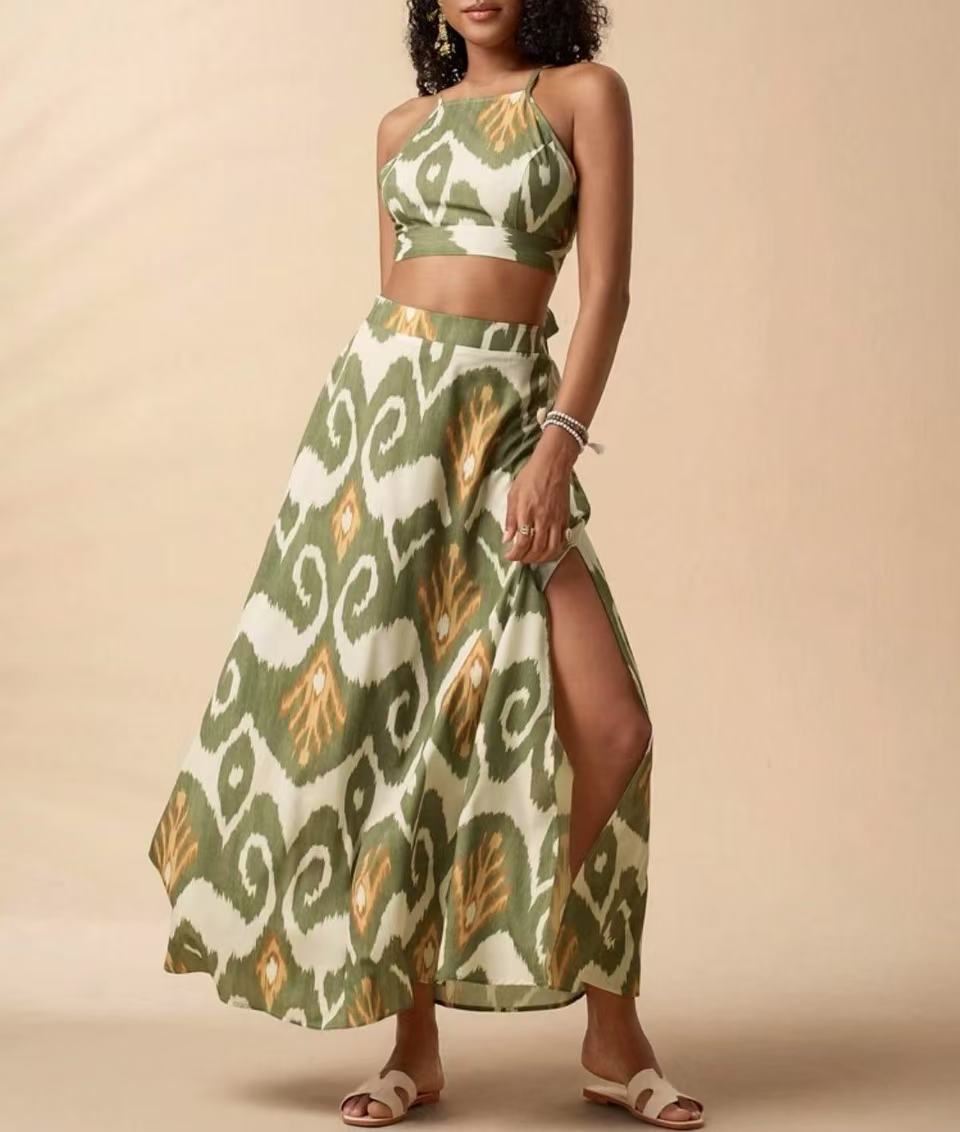 Strapless Sleeveless Top And Slit Skirt Set For Women