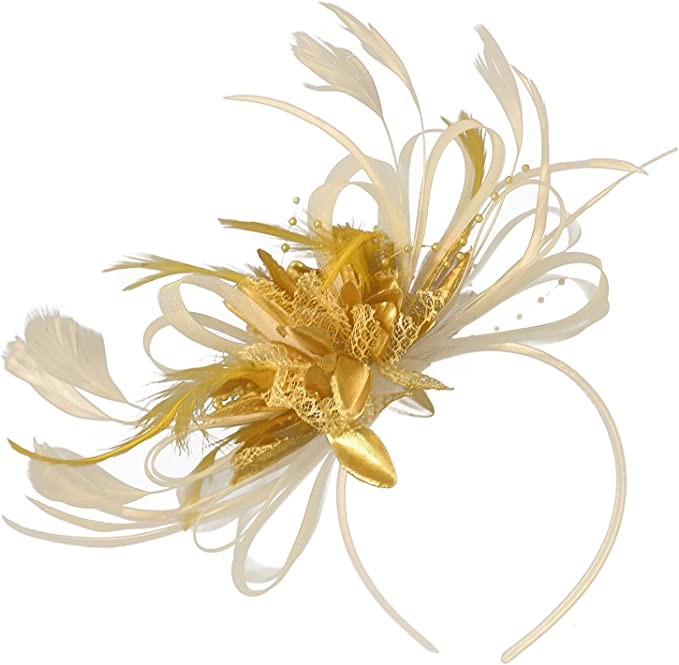 Caprilite Cream and Gold fascinator on Headband for weddings ascot races events