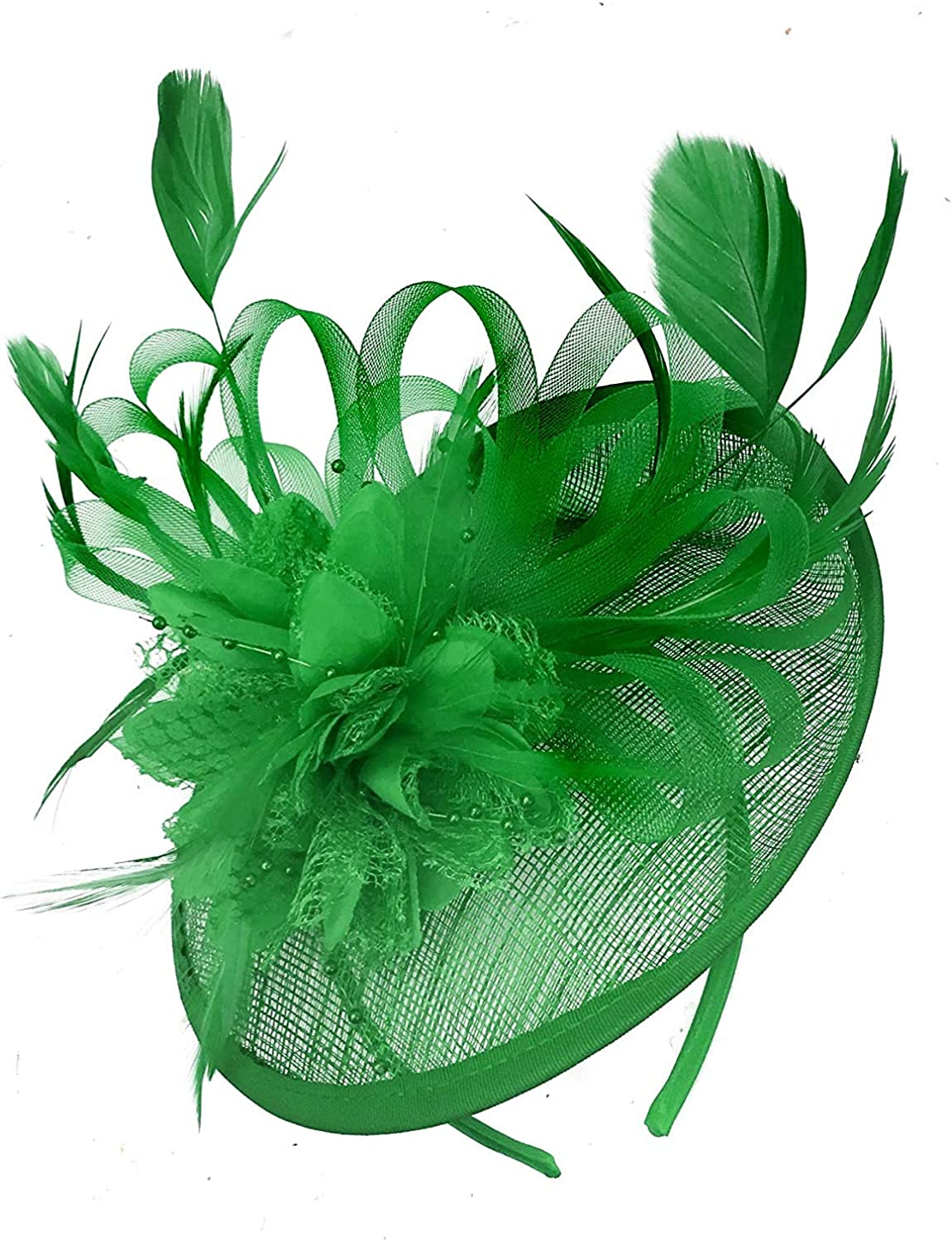Caprilite Green Sinamay Disc Saucer Fascinator Hat for Women Weddings Headband Races