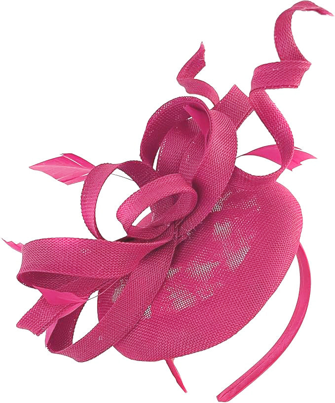 Fuchsia Hot Pink Swirl Fascinator on Round Pillbox Headband