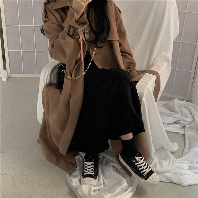 Retro Trench Coat Coat Women's Autumn Korean-style Mid-length Loose And Lazy Style Young Below-the-knee Coat