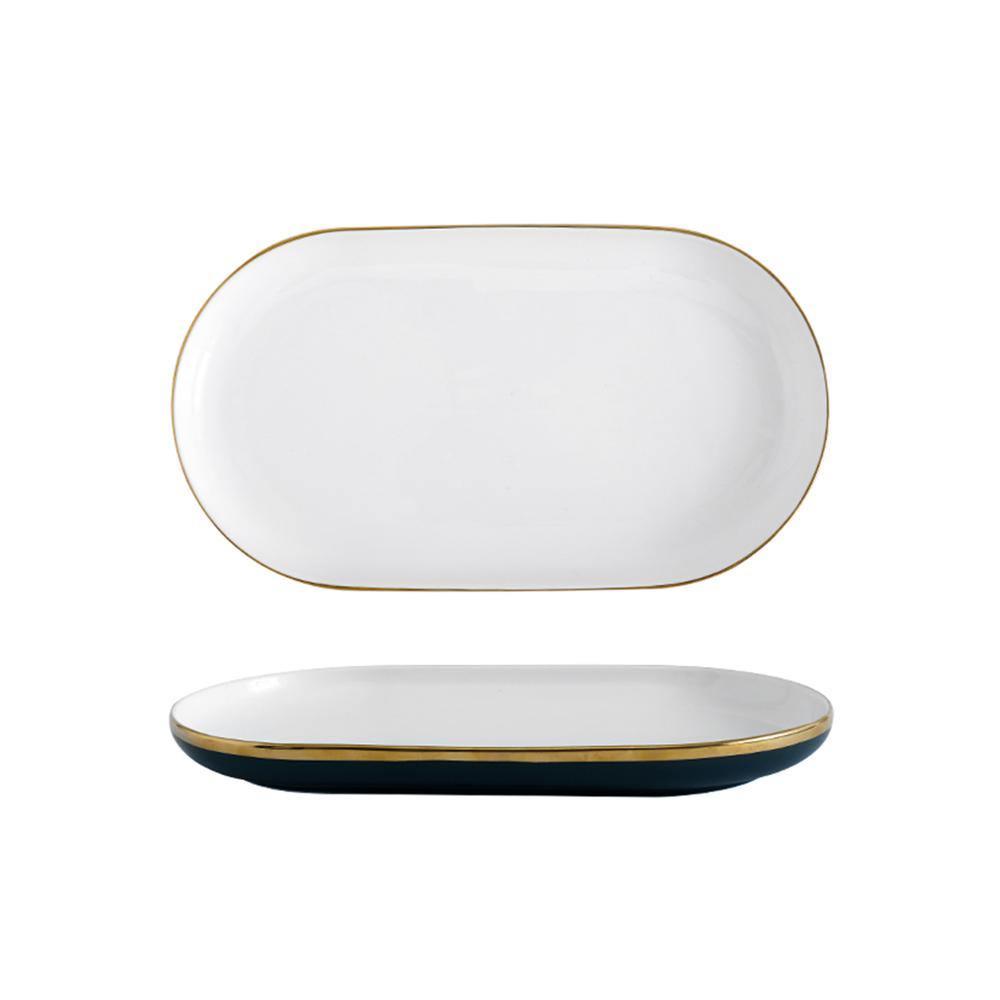 9 Piece Dinner Set, White And Dark Blue