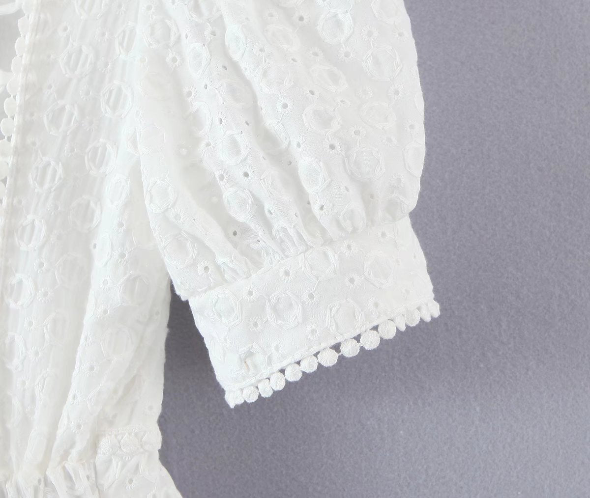 Square Neck Backless Tie Puff Sleeve Lace Dress