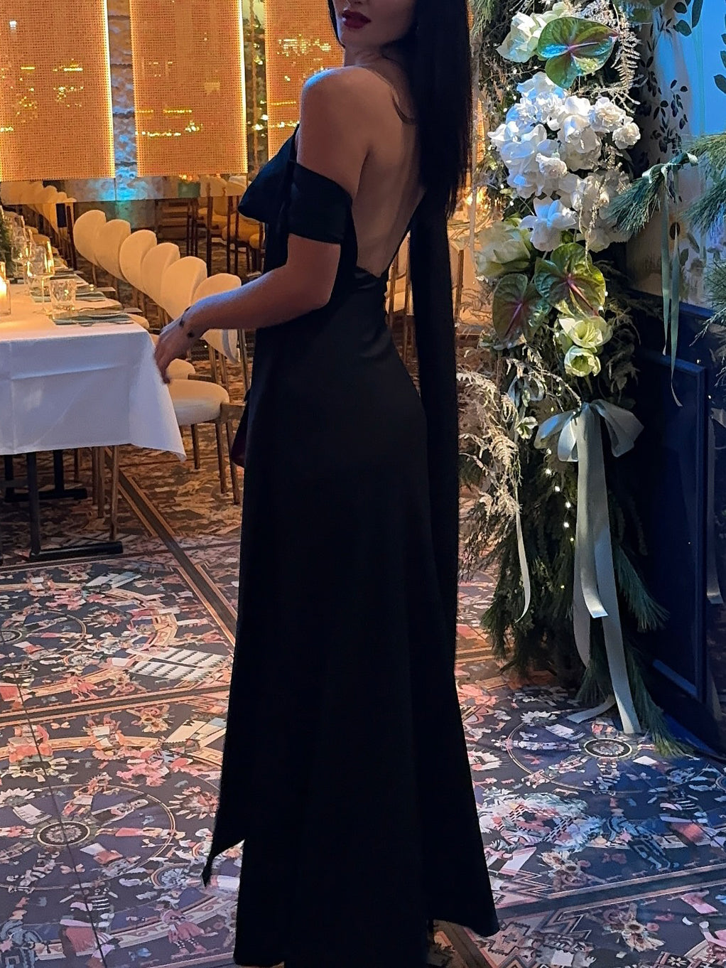 Black One-shoulder Backless Maxi Dress