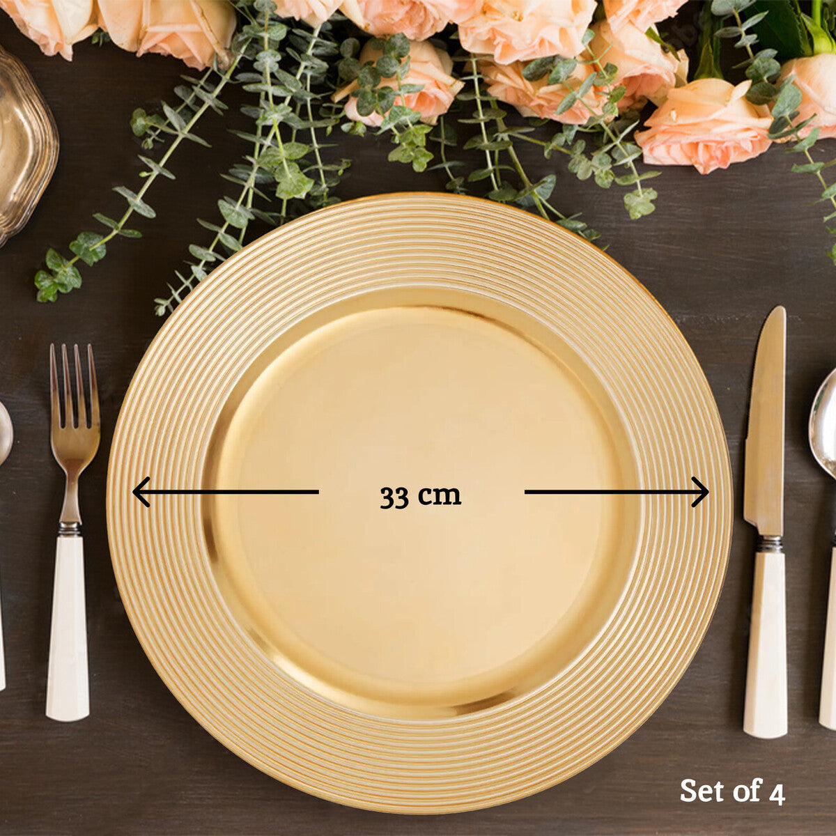 Dia Gold Charger Plate With Ribbed Rim