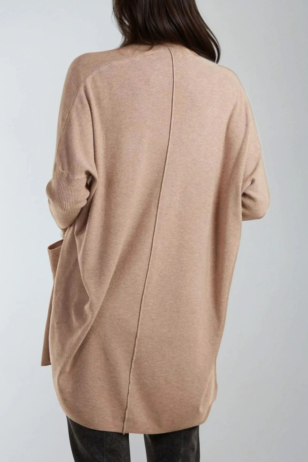 Beige Knit Cardigan with Pockets
