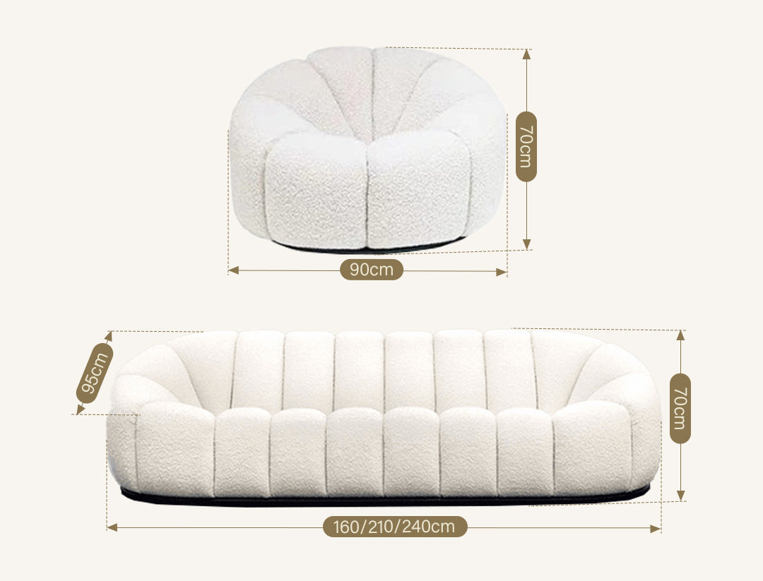 Arsav Pumpkin Three Seater Sofa, Boucle