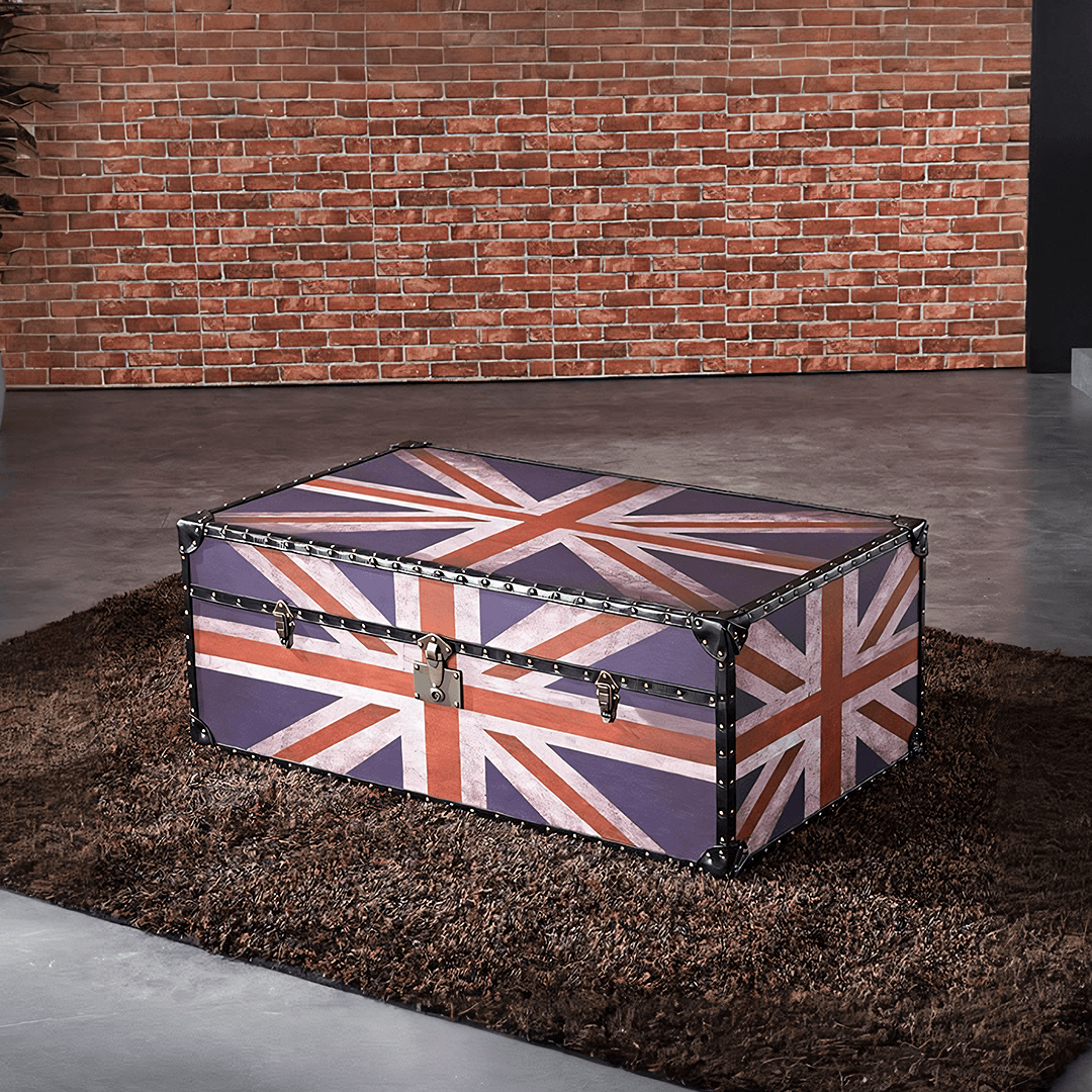 Aviator Union Jack Suitcase Coffee Table, Industrial Storage