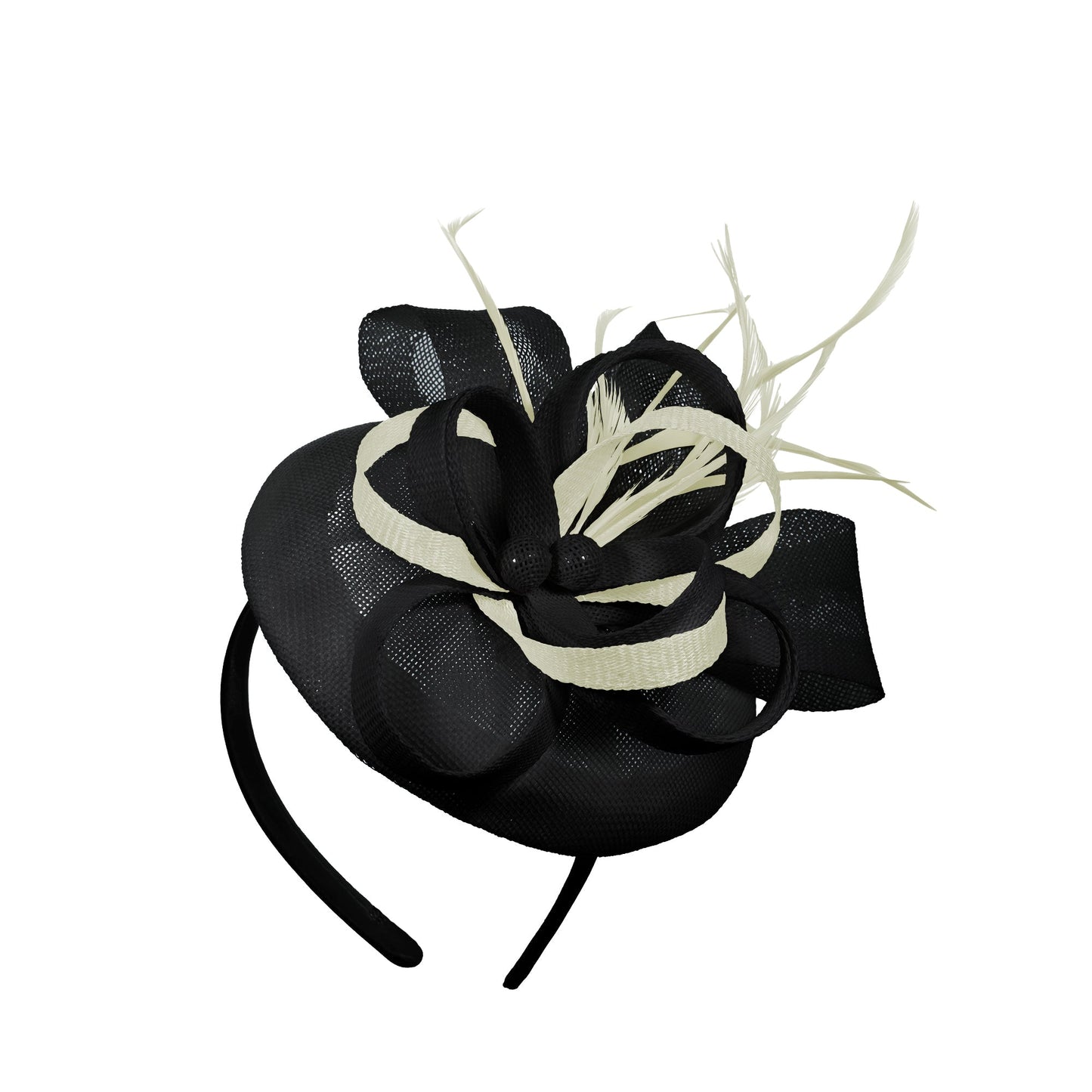 Black Cream Mix Round Pillbox Bow Sinamay Headband Fascinator Weddings Ascot Hatinator Races