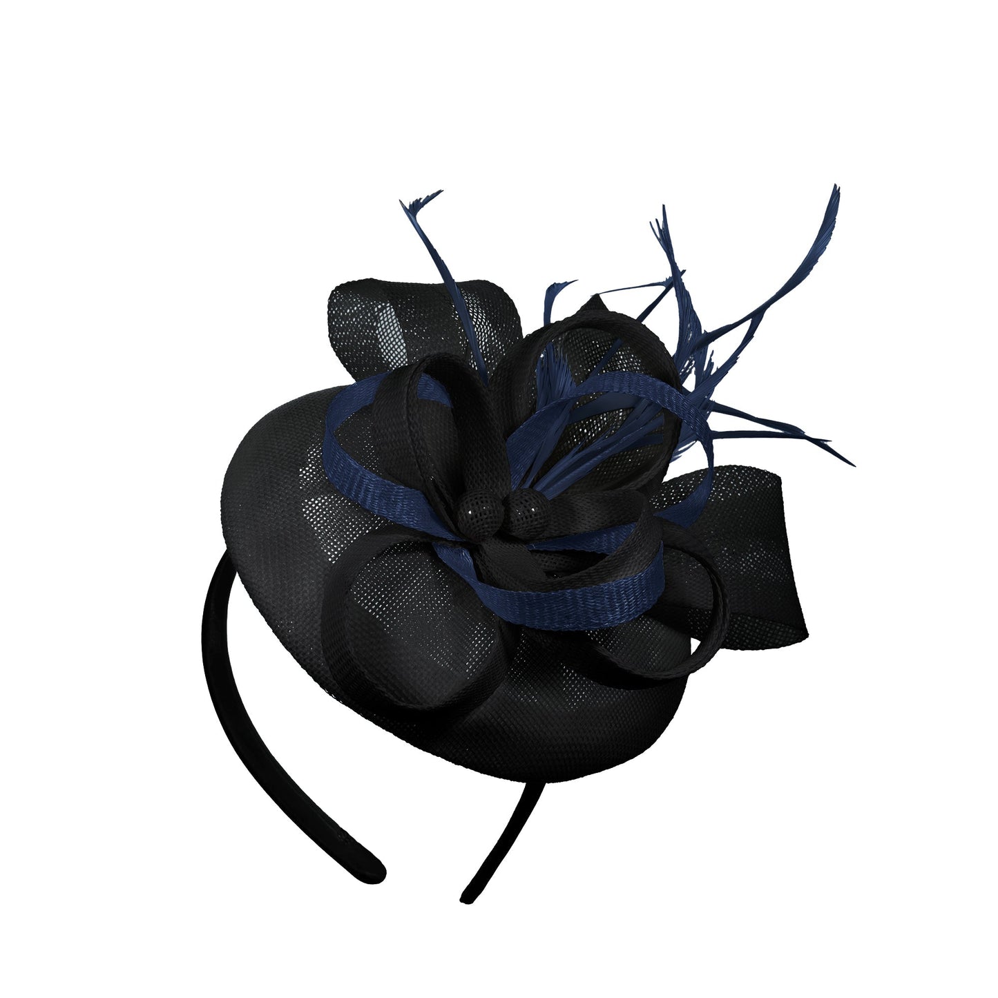 Black Navy Mix Round Pillbox Bow Sinamay Headband Fascinator Weddings Ascot Hatinator Races