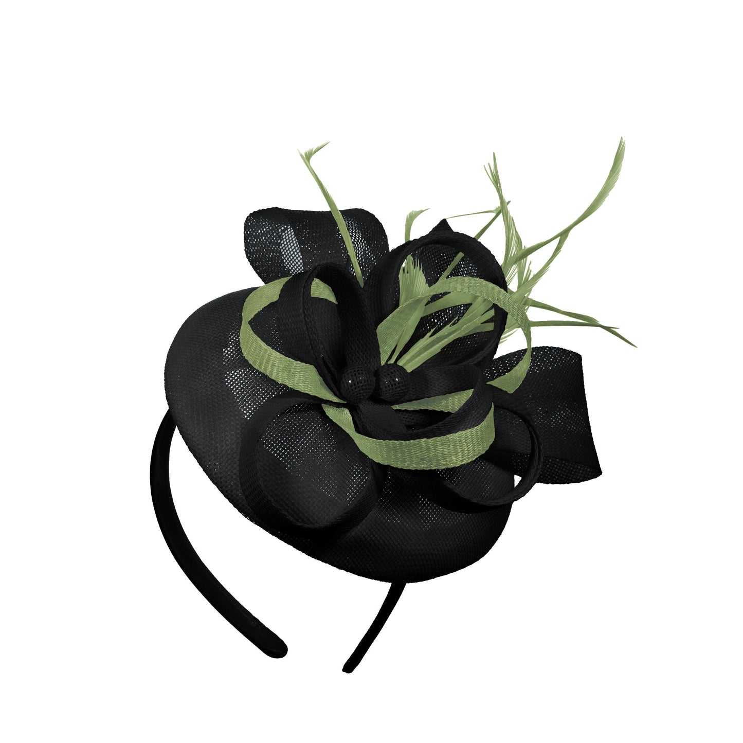 Black Sage Mix Round Pillbox Bow Sinamay Headband Fascinator Weddings Ascot Hatinator Races