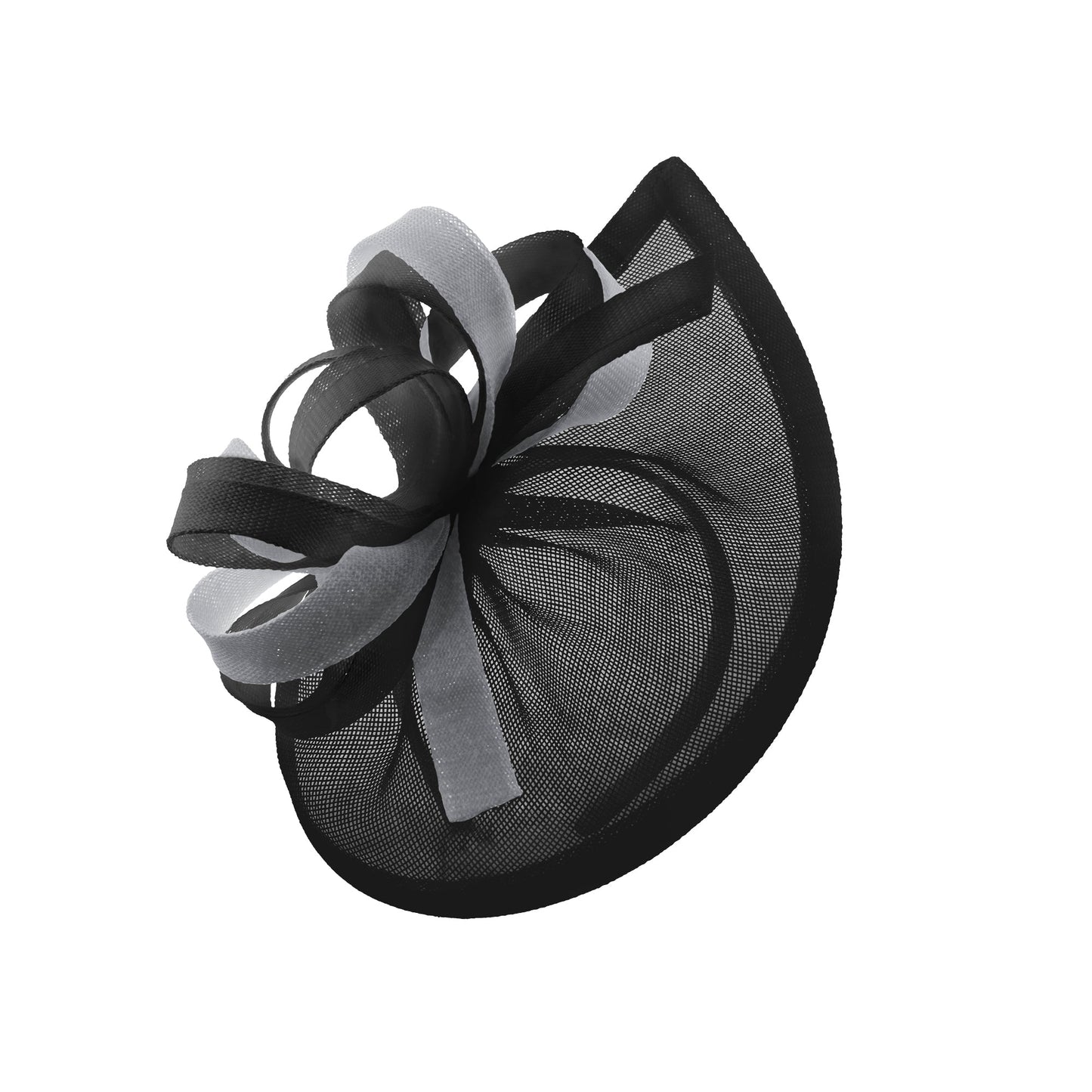 Caprilite Vegan MoonMix Hoop Fascinator Hat on Headband Wedding Ascot Races Bespoke Sinamay Disc - Black Silver