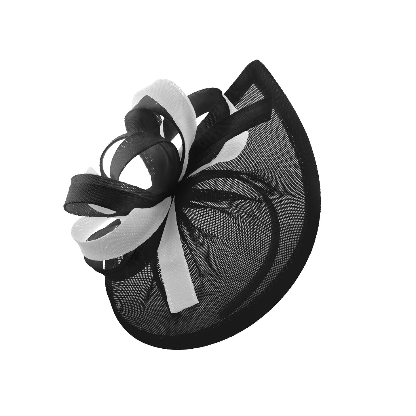 Caprilite Vegan MoonMix Hoop Fascinator Hat on Headband Wedding Ascot Races Bespoke Sinamay Disc - Black White
