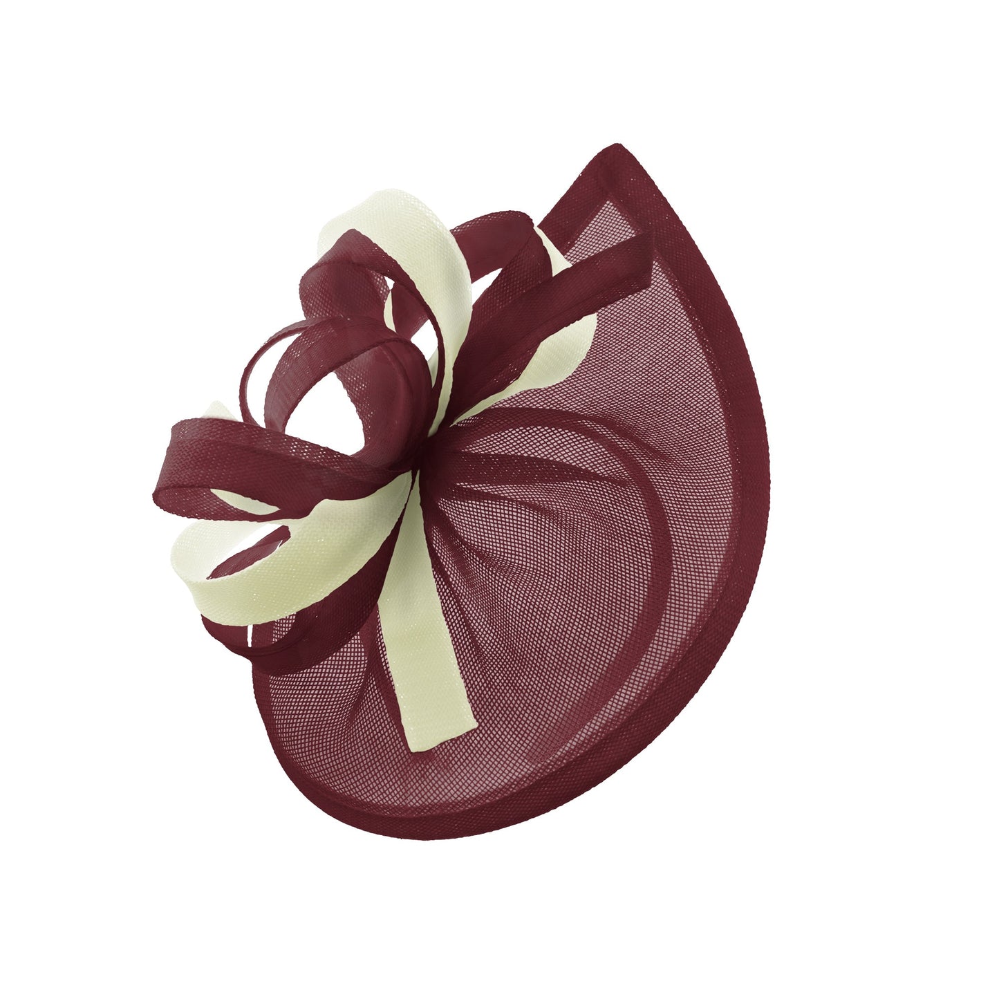 Caprilite Vegan MoonMix Hoop Fascinator Hat on Headband Wedding Ascot Races Bespoke Sinamay Disc - Burgundy Cream