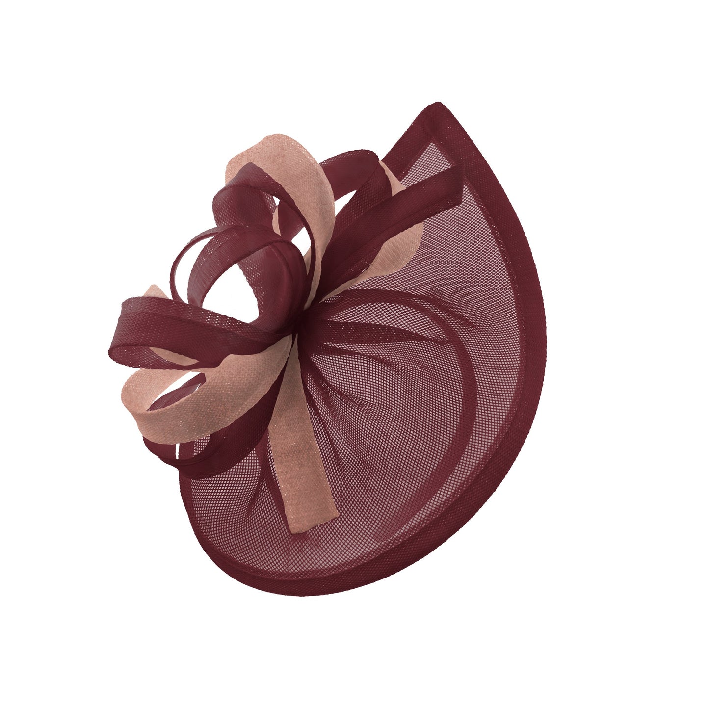 Caprilite Vegan MoonMix Hoop Fascinator Hat on Headband Wedding Ascot Races Bespoke Sinamay Disc - Burgundy Dusty Pink