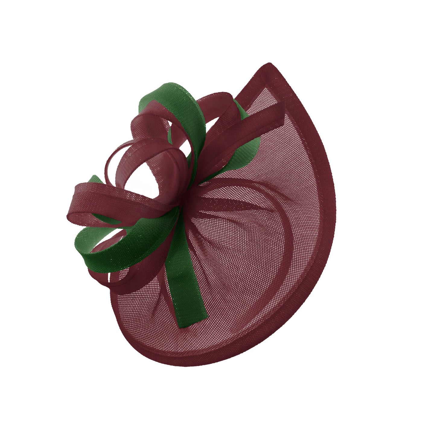 Caprilite Vegan MoonMix Hoop Fascinator Hat on Headband Wedding Ascot Races Bespoke Sinamay Disc - Burgundy Green