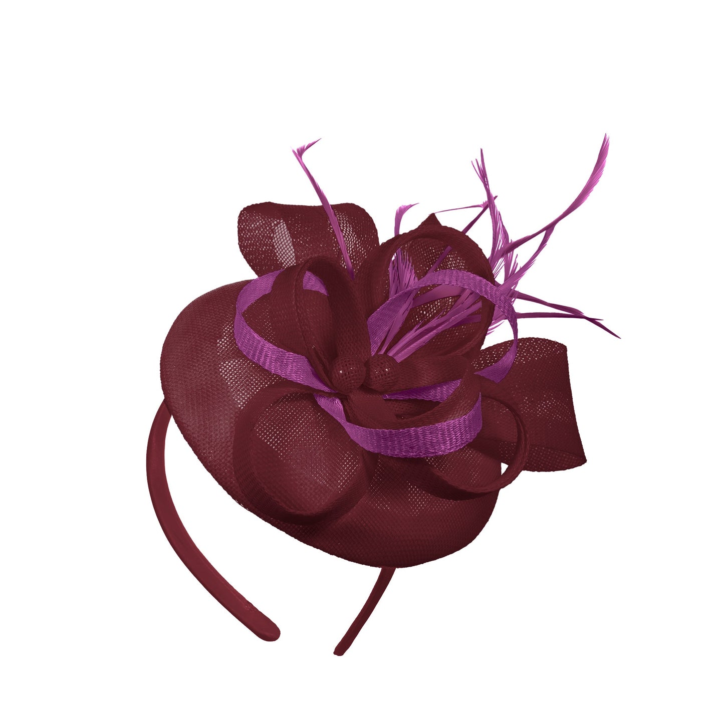 Burgundy Plum Mix Round Pillbox Bow Sinamay Headband Fascinator Weddings Ascot Hatinator Races
