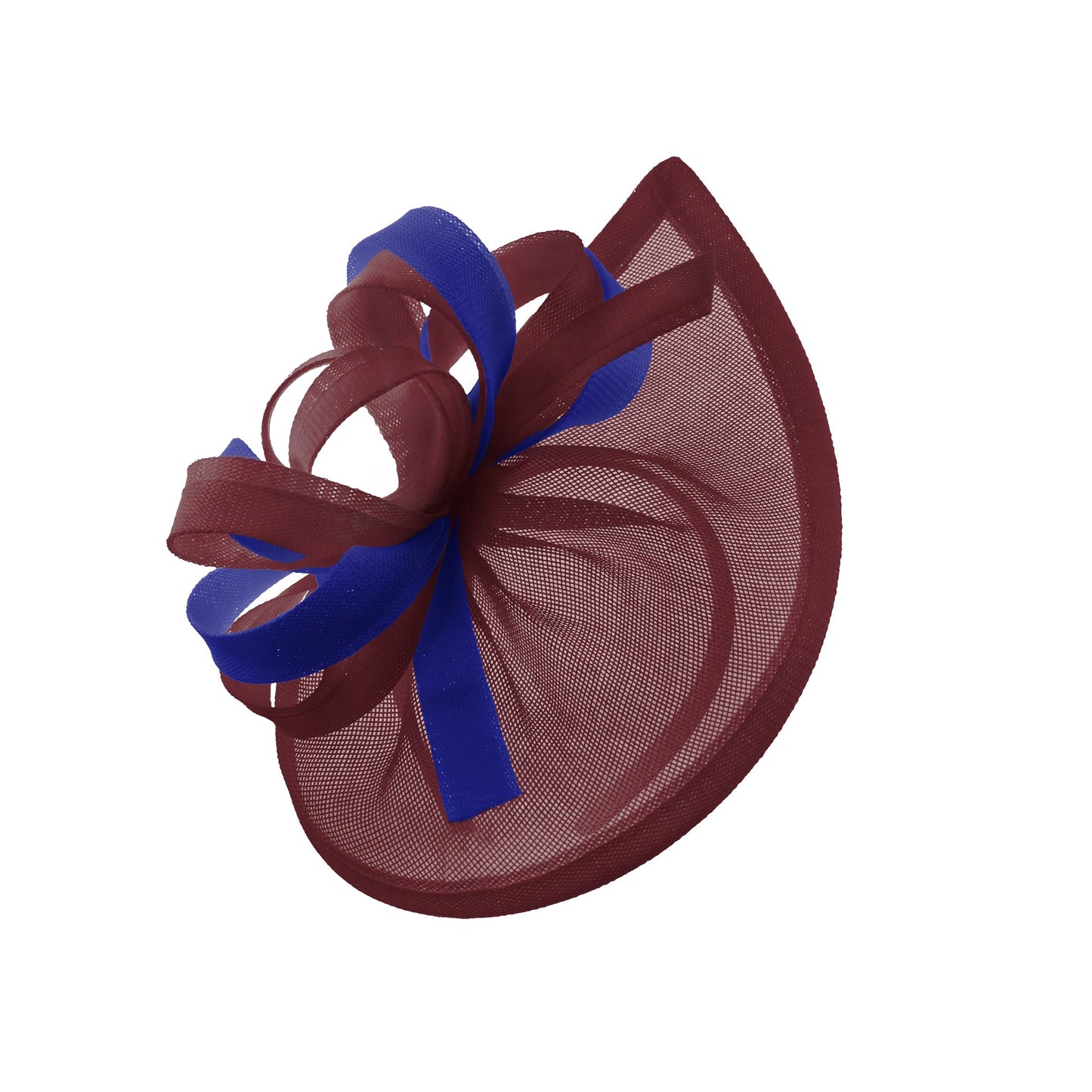 Caprilite Vegan MoonMix Hoop Fascinator Hat on Headband Wedding Ascot Races Bespoke Sinamay Disc - Burgundy Royal Blue