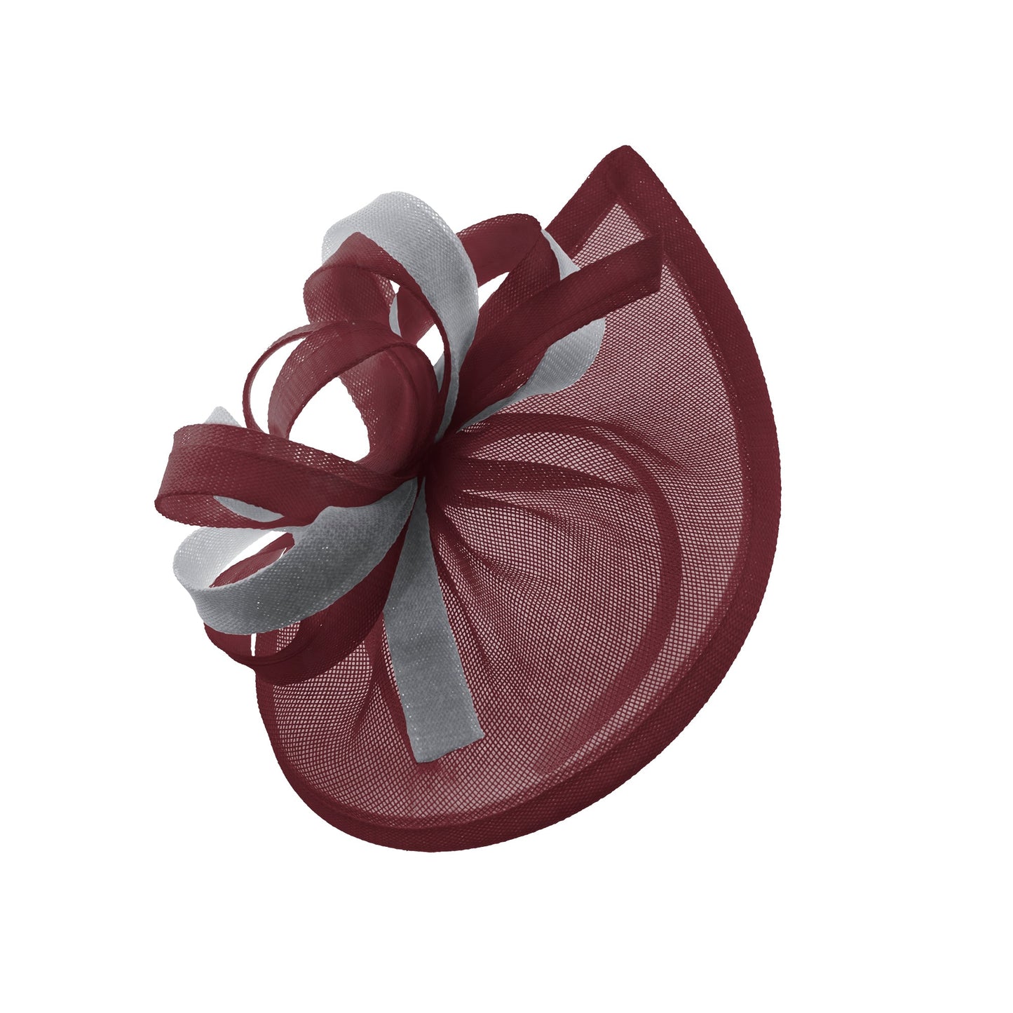 Caprilite Vegan MoonMix Hoop Fascinator Hat on Headband Wedding Ascot Races Bespoke Sinamay Disc - Burgundy Silver