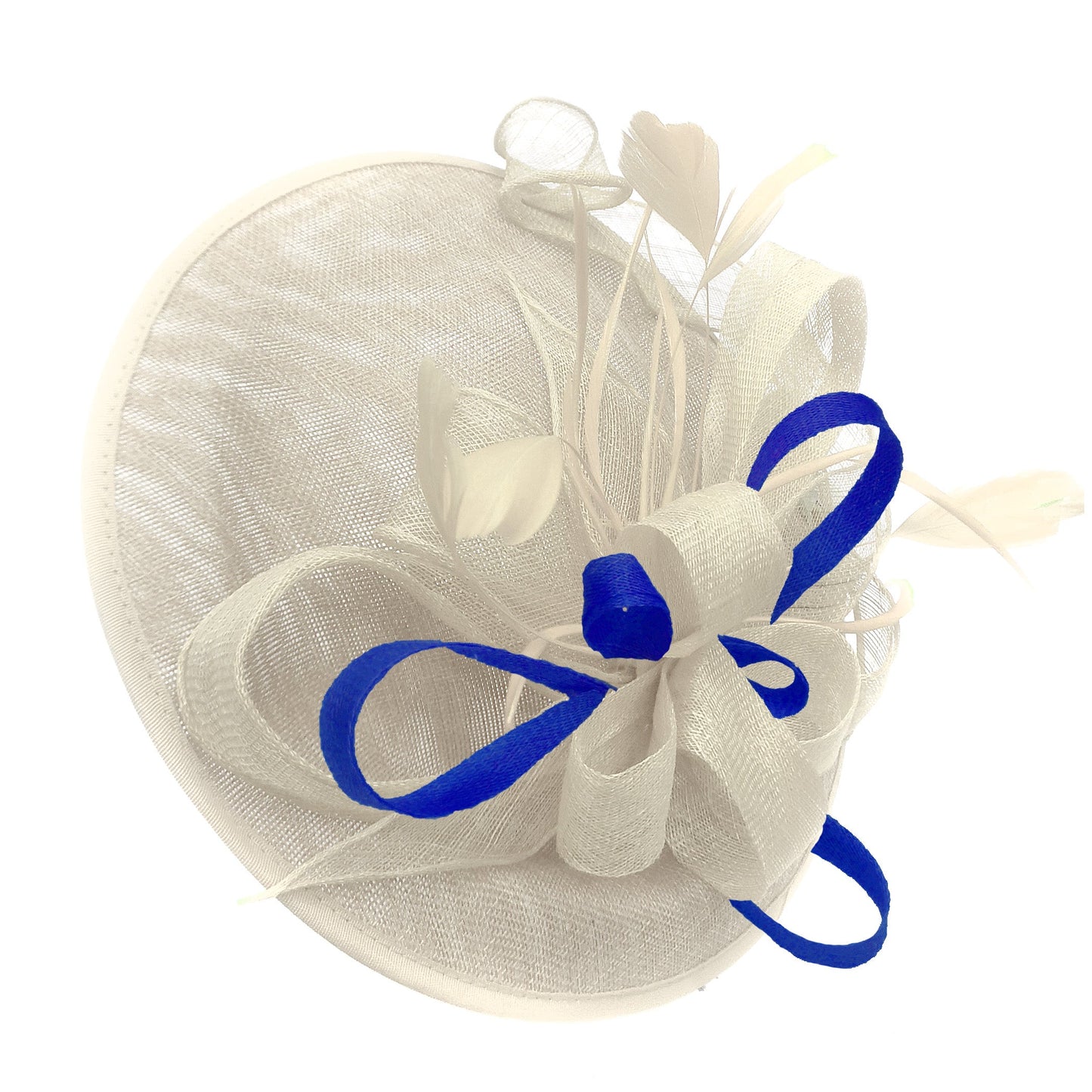 Caprilite Big Saucer Sinamay Cream Ivory & Royal Blue Mixed Colour Fascinator On Headband