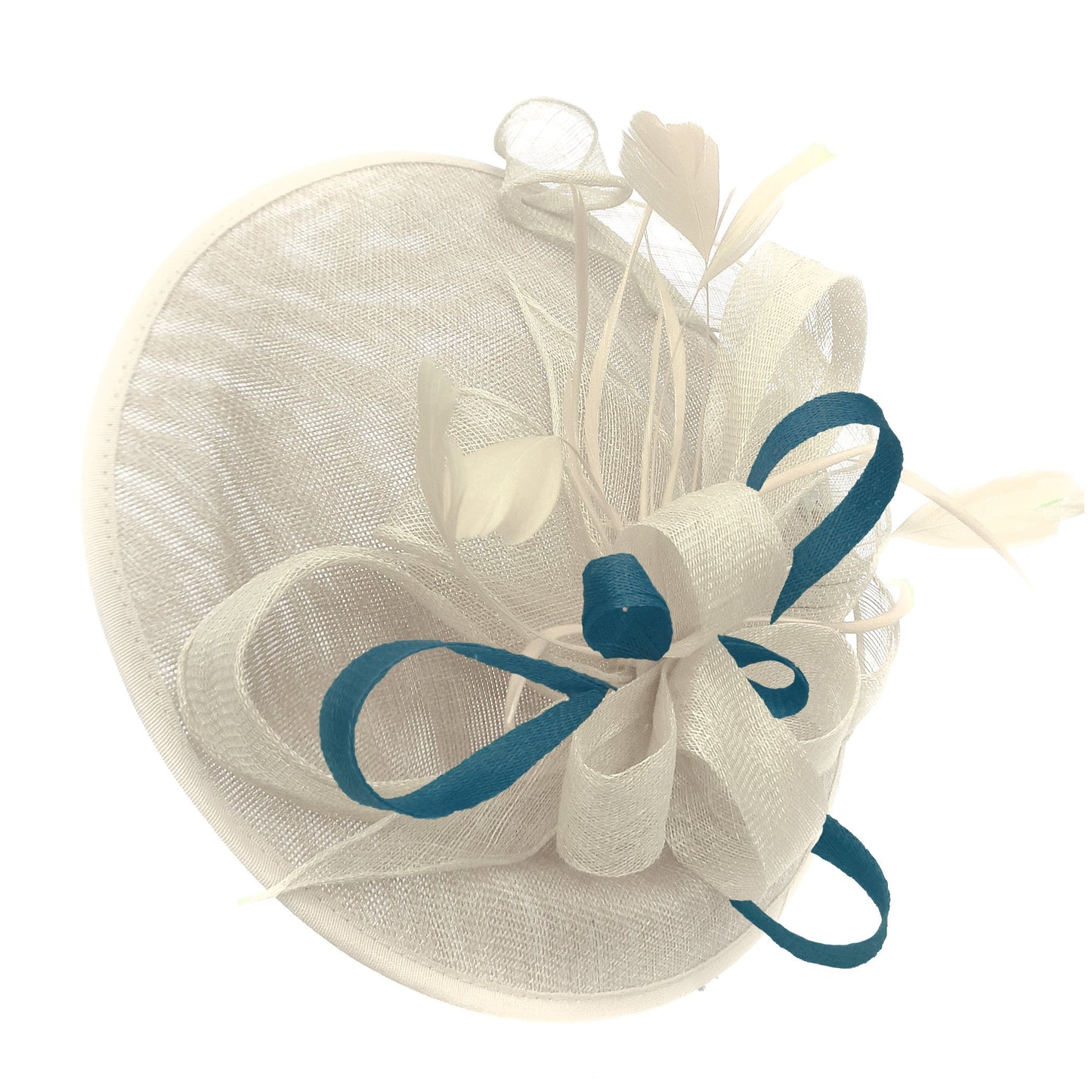 Caprilite Big Saucer Sinamay Cream Ivory & Teal Mixed Colour Fascinator On Headband