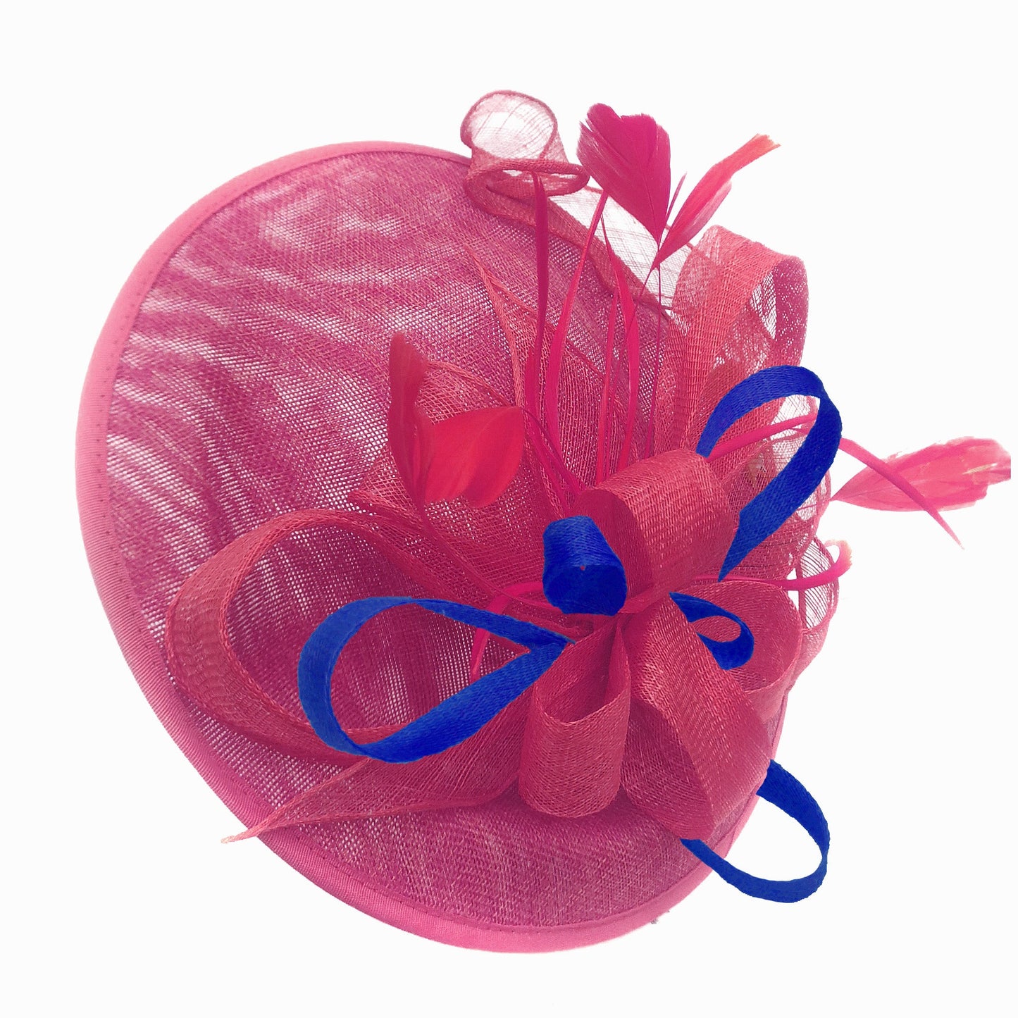 Caprilite Big Saucer Sinamay Fuchsia Hot Pink & Royal Blue Mixed Colour Fascinator On Headband