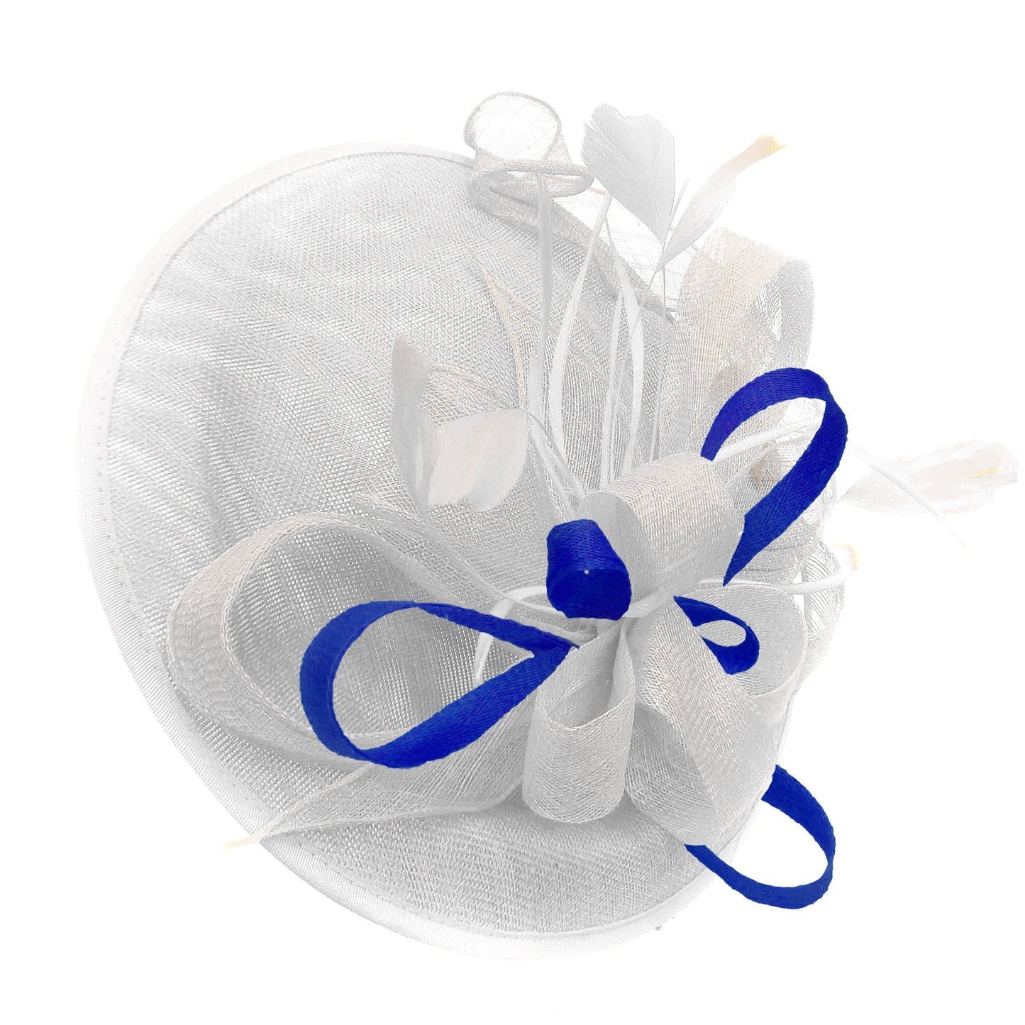 Caprilite Big Saucer Sinamay White & Royal Blue Mixed Colour Fascinator On Headband