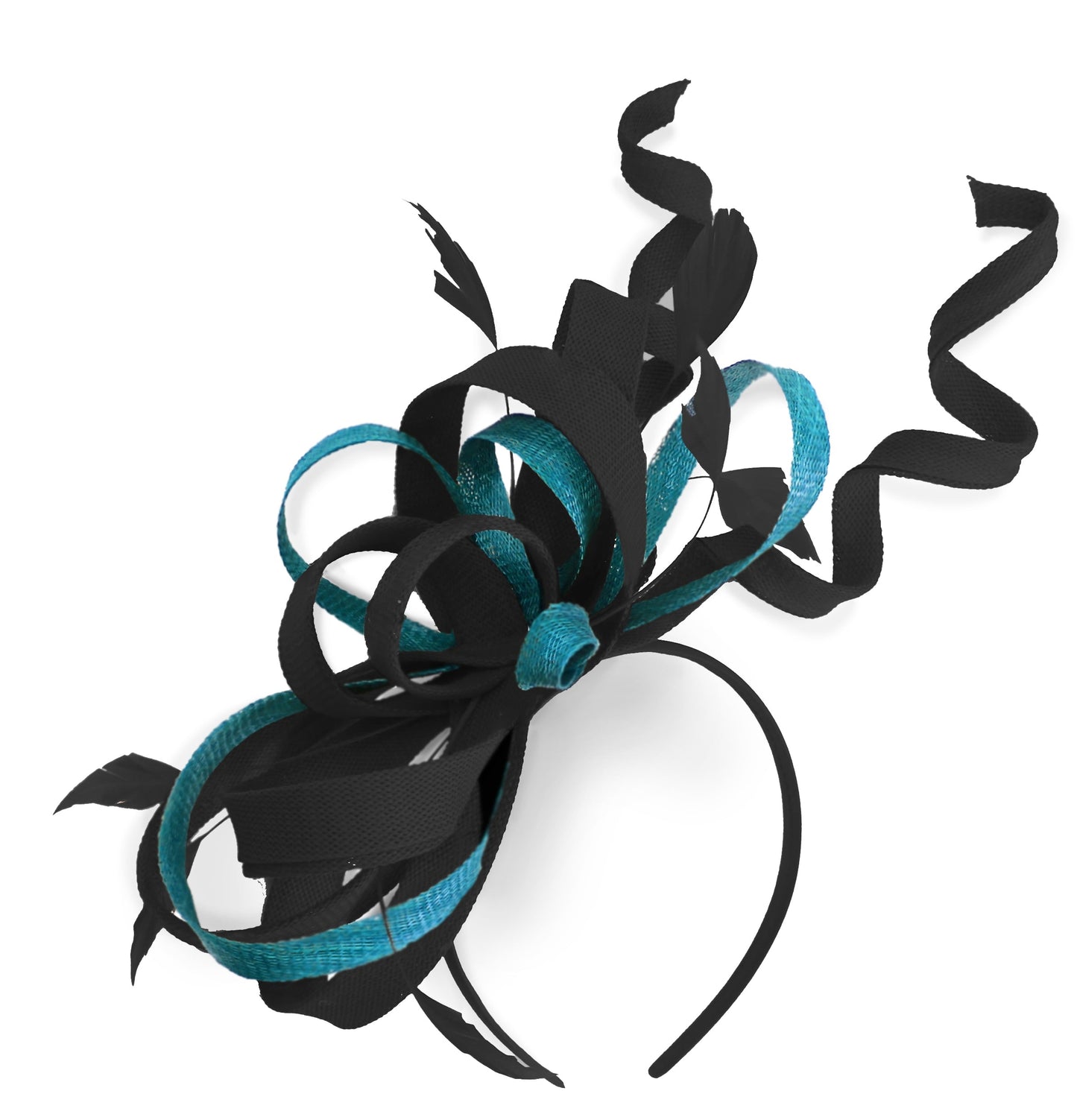Caprilite Black and Aqua Blue Wedding Swirl Fascinator Headband Alice Band Ascot Races Loop Net