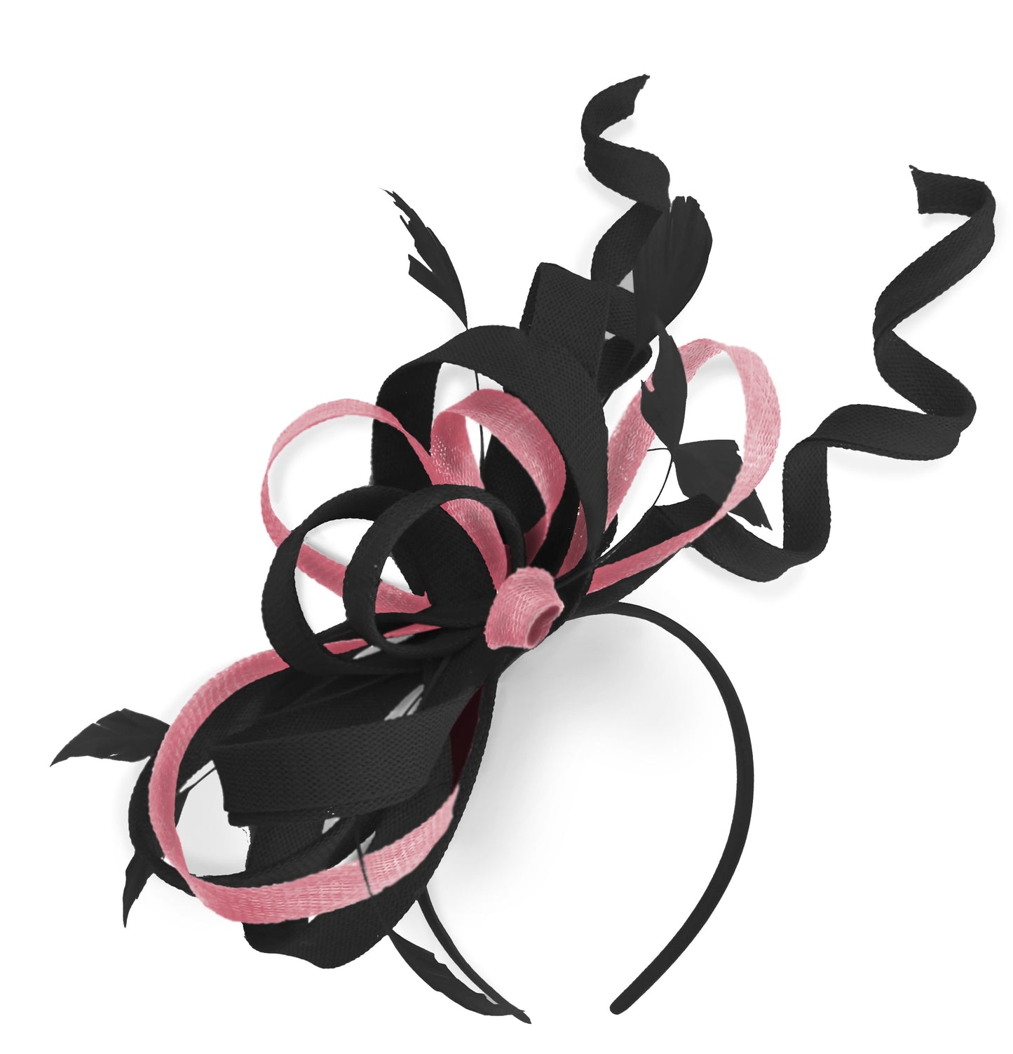 Caprilite Black and Baby PinkWedding Swirl Fascinator Headband Alice Band Ascot Races Loop Net