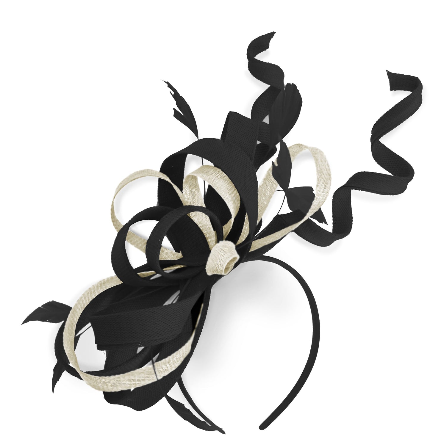 Caprilite Black and Cream Ivory Wedding Swirl Fascinator Headband Alice Band Ascot Races Loop Net