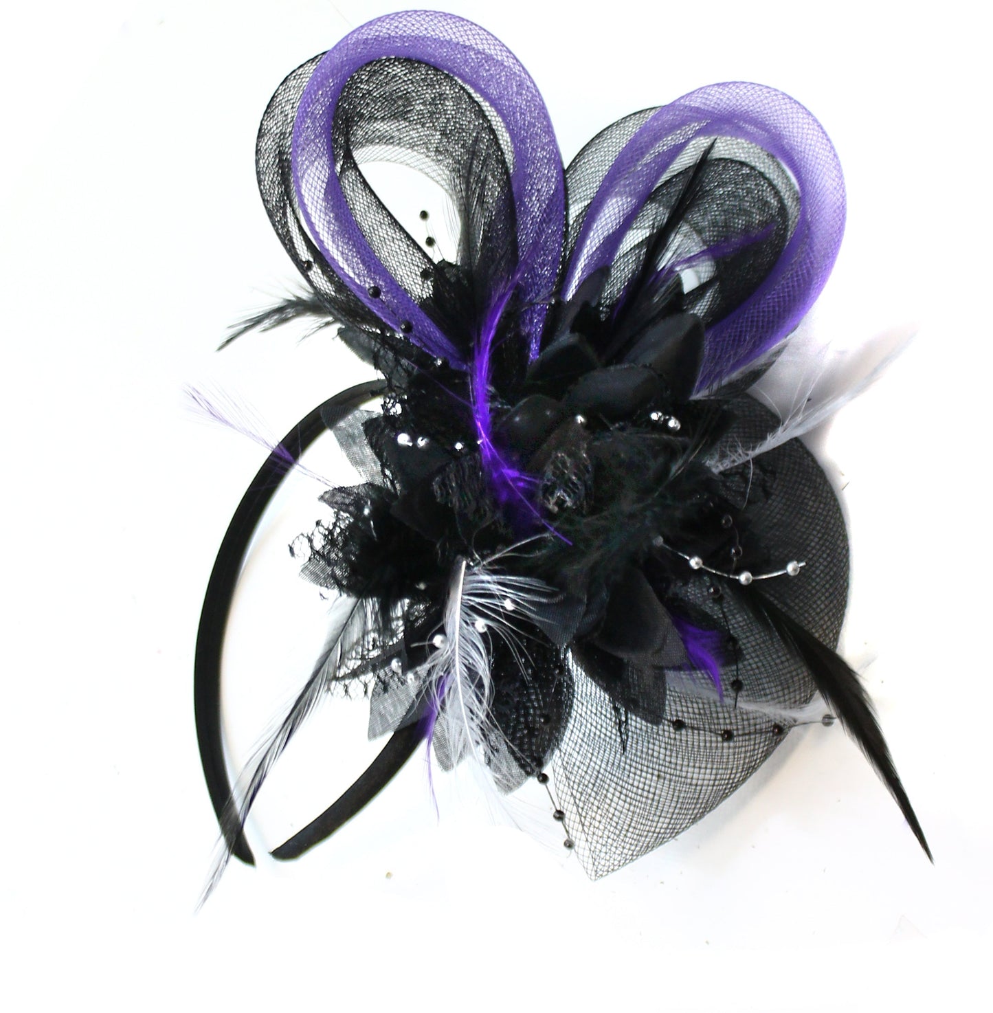 Black Purple Silver Bow Fascinator