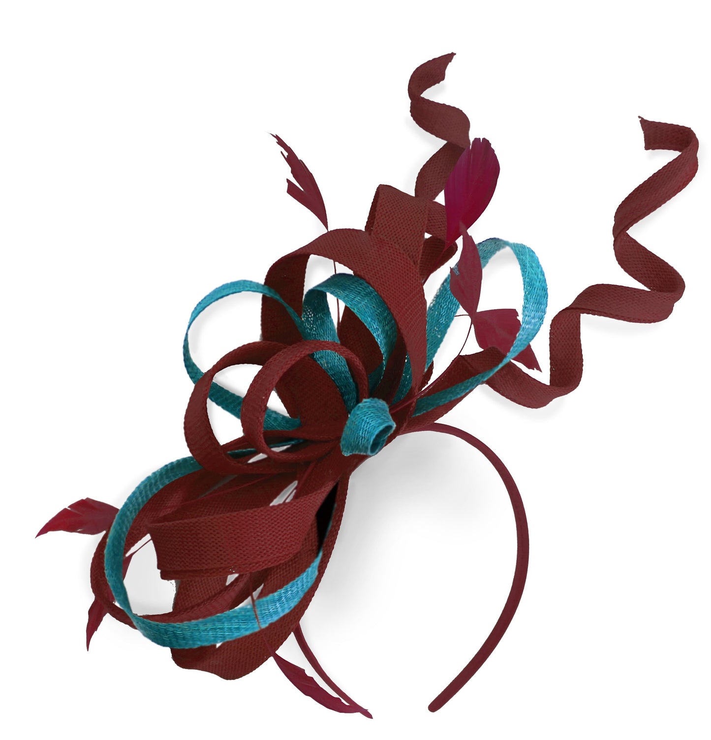 Caprilite Burgundy and Aqua Wedding Swirl Fascinator Headband Alice Band Ascot Races Loop Net