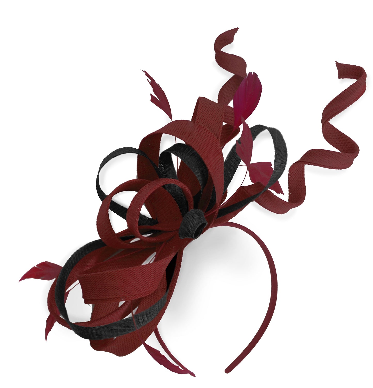 Caprilite Burgundy and Black Wedding Swirl Fascinator Headband Alice Band Ascot Races Loop Net