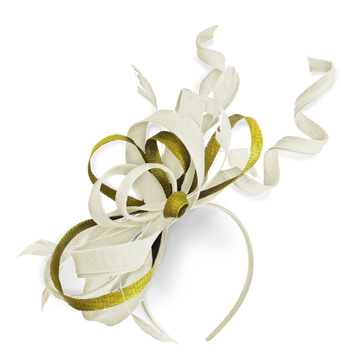 Caprilite Cream Ivory and Yellow Wedding Swirl Fascinator Headband Alice Band Ascot Races Loop Net