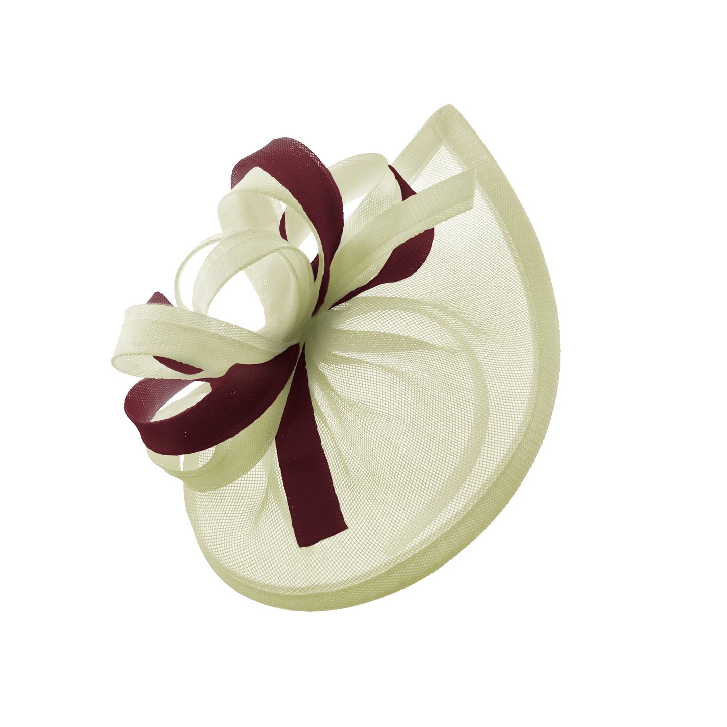 Caprilite Vegan MoonMix Hoop Fascinator Hat on Headband Wedding Ascot Races Bespoke Sinamay Disc - Cream Burgundy