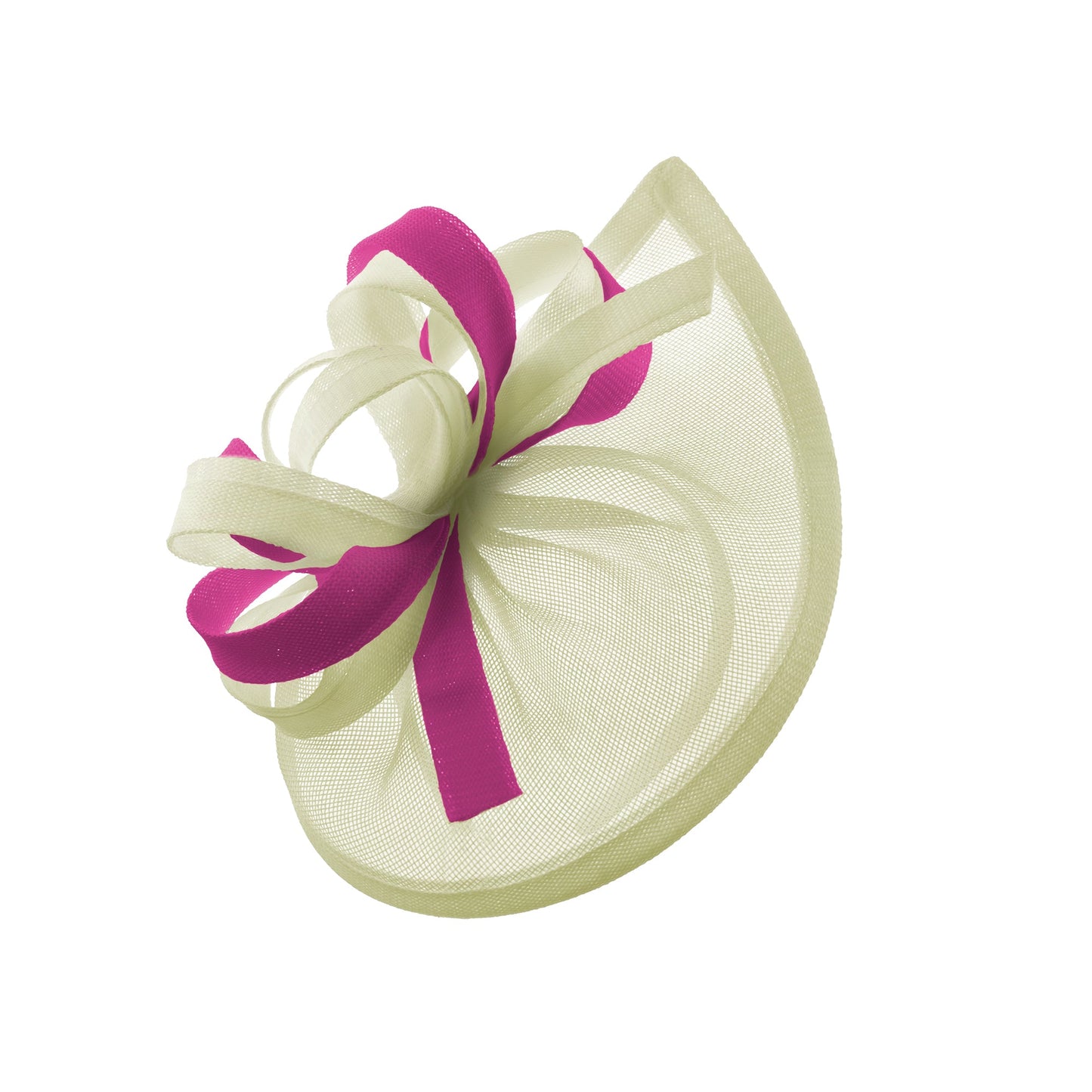 Caprilite Vegan MoonMix Hoop Fascinator Hat on Headband Wedding Ascot Races Bespoke Sinamay Disc - Cream Fuchsia