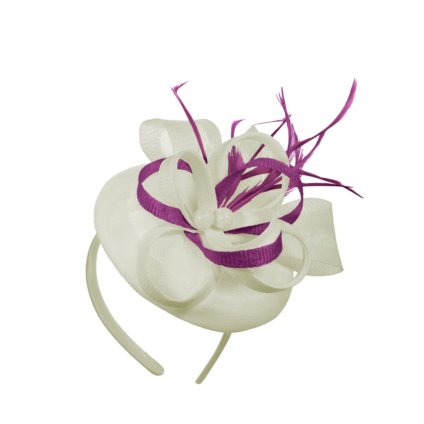 Cream Plum Mix Round Pillbox Bow Sinamay Headband Fascinator Weddings Ascot Hatinator Races
