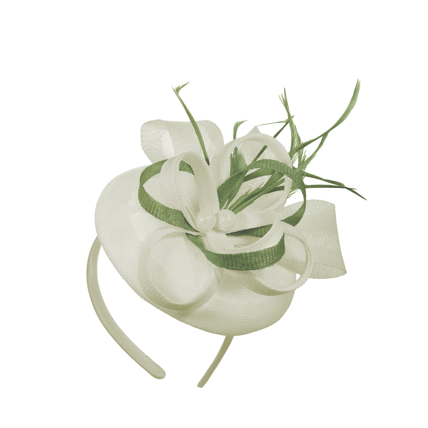 Cream Sage Mix Round Pillbox Bow Sinamay Headband Fascinator Weddings Ascot Hatinator Races