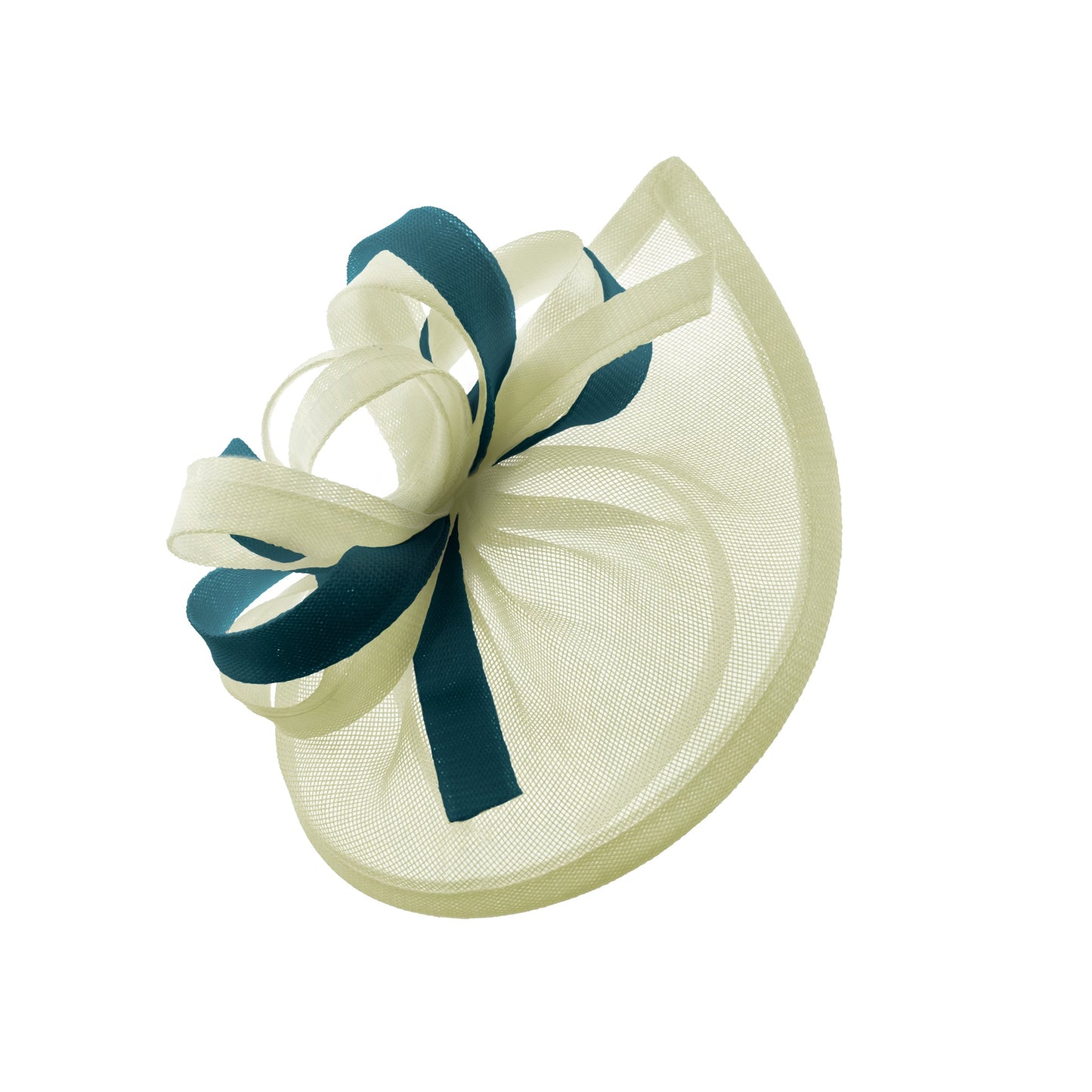 Caprilite Vegan MoonMix Hoop Fascinator Hat on Headband Wedding Ascot Races Bespoke Sinamay Disc - Cream Teal