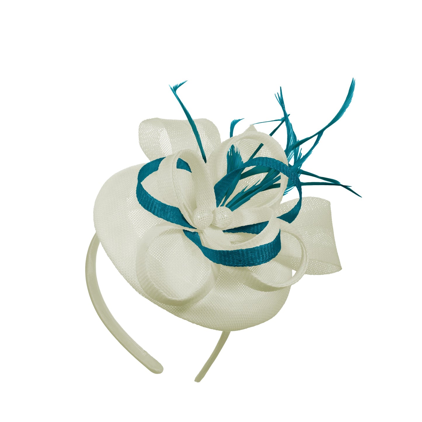 Cream Teal Mix Round Pillbox Bow Sinamay Headband Fascinator Weddings Ascot Hatinator Races