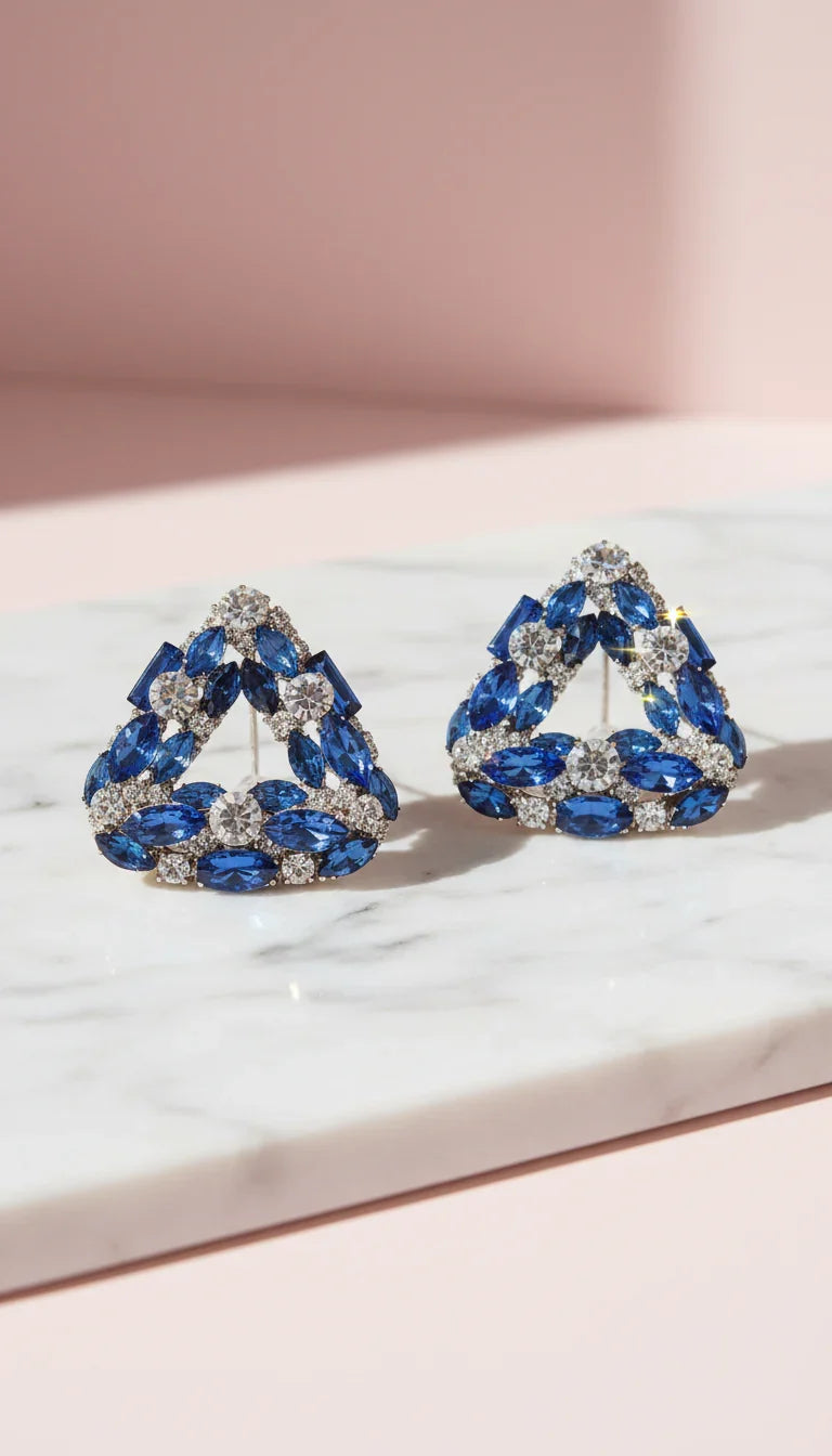 Geometric Triangular Crystal Stud Earrings