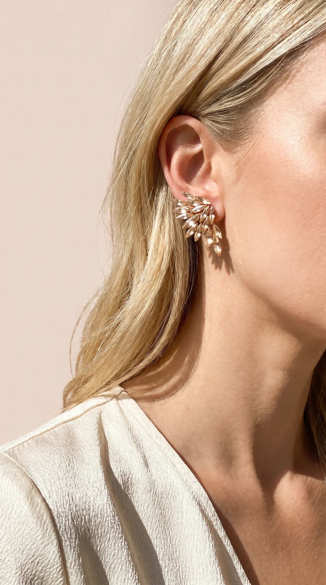 Feathered Statement Crystal Stud Earrings
