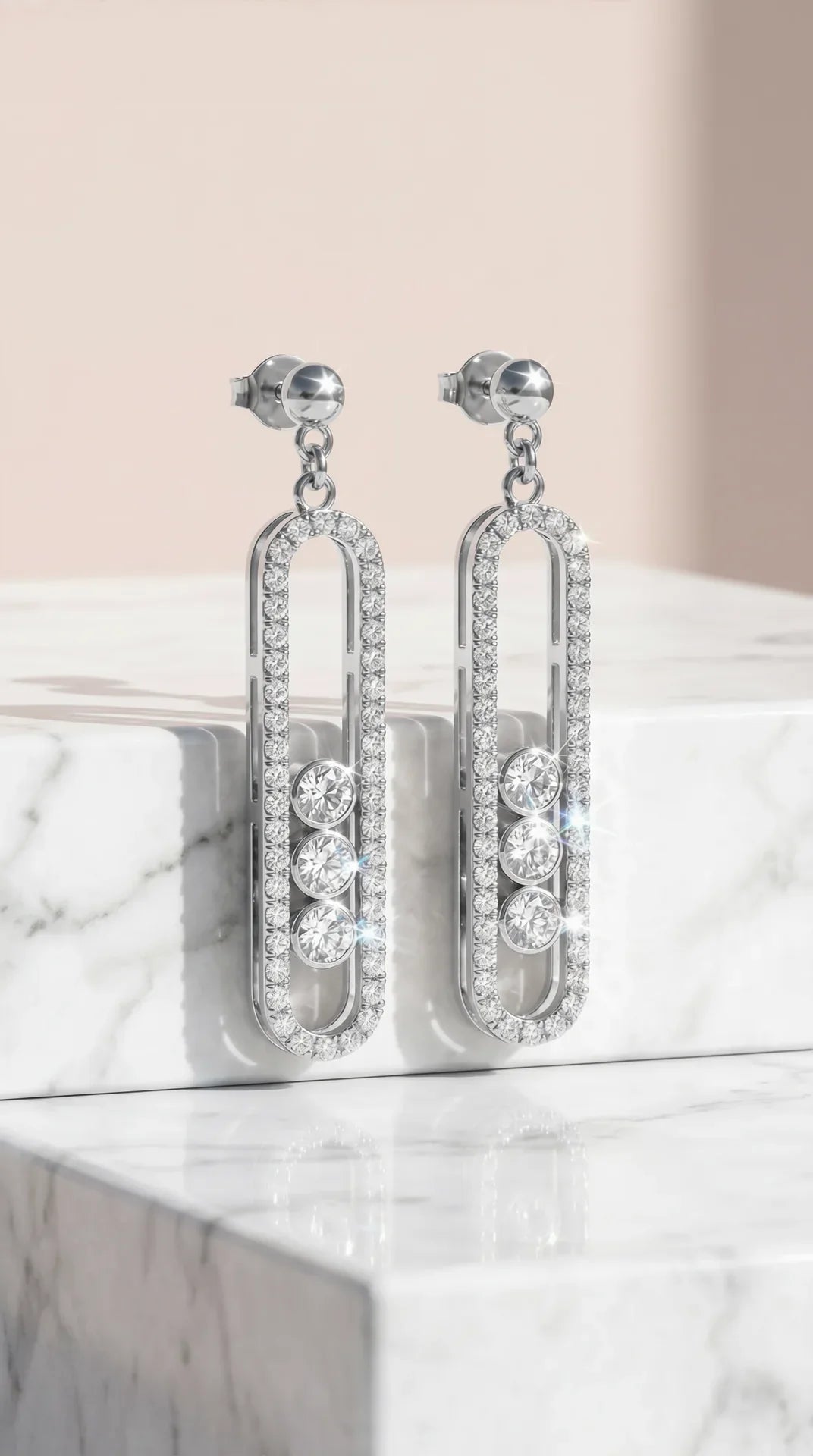 Oblong Crystal Drop & Dangle Gold Plated Earrings
