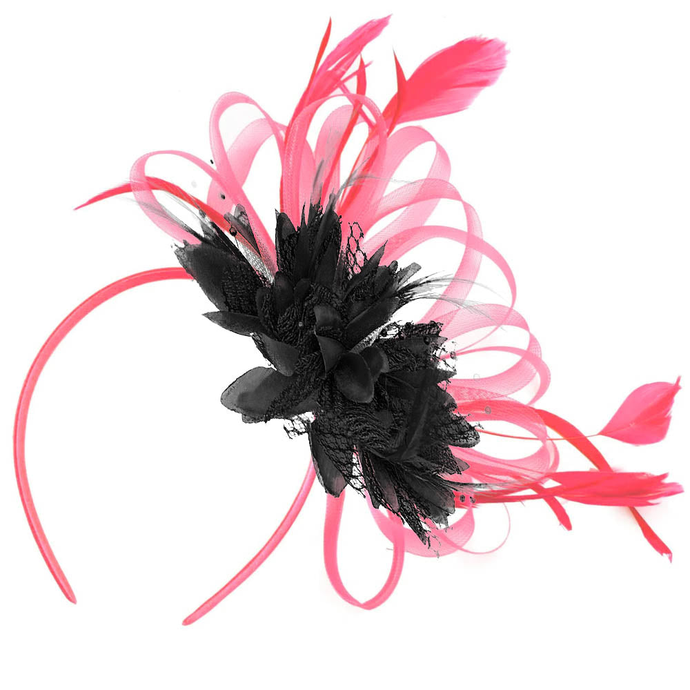Coral and Black Hoopmix Fascinator on Headband