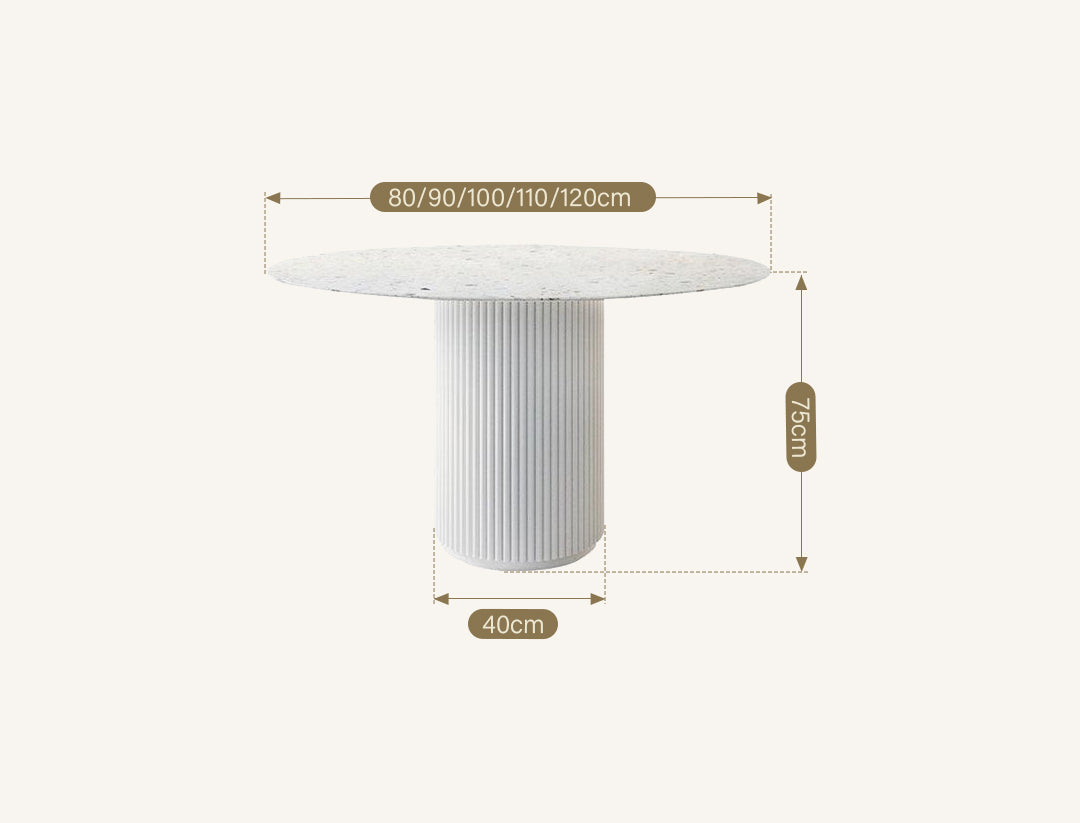 Cracky White Round Dining Table, Premium Terrazzo And Wood Base