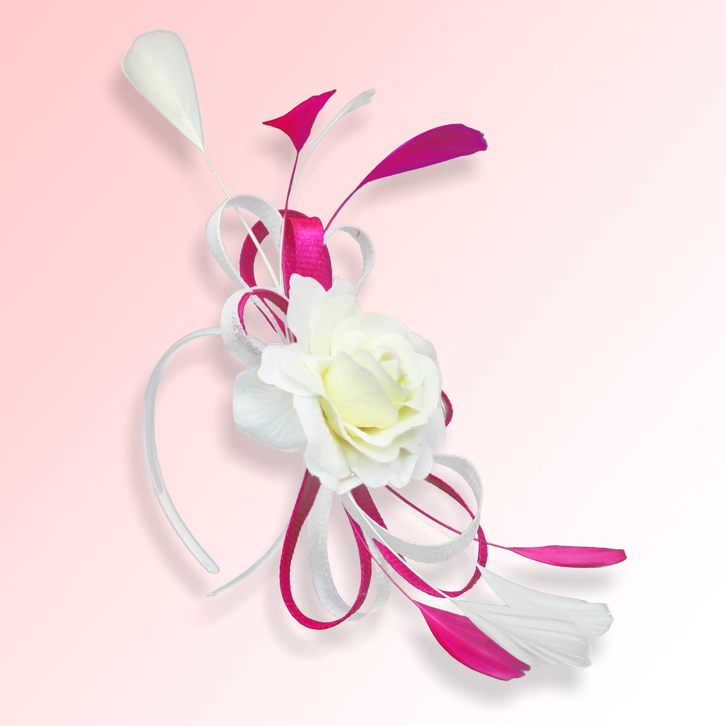 Caprilite Sinamay Rose Cream and Fuchsia Hot Pink Fascinator on Headband Alice Band UK Wedding Ascot Races Loop