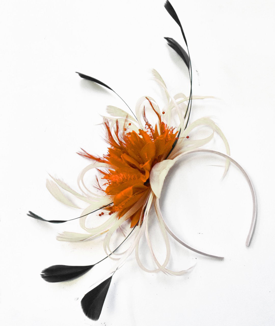 Caprilite Hoopmix Cream Ivory Orange and Black Fascinator on Headband