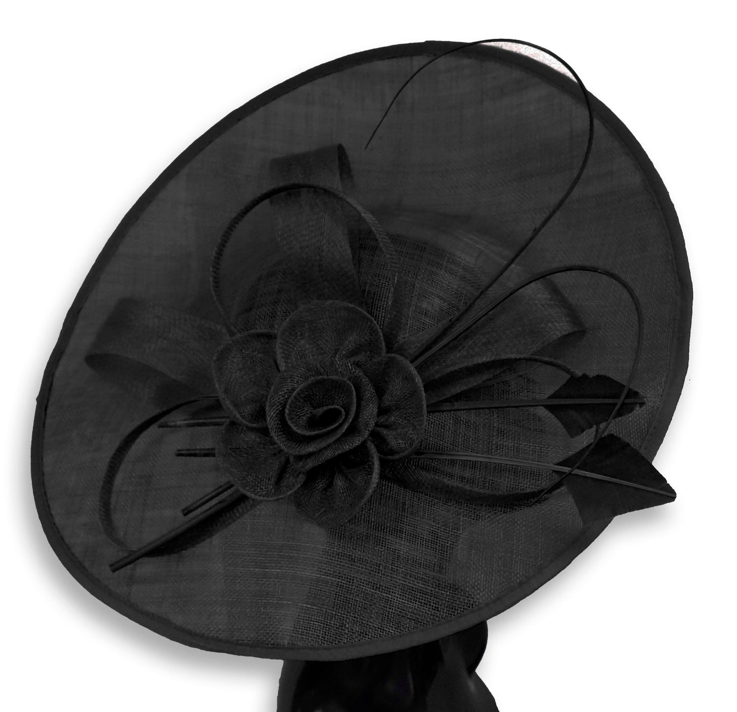 Black 41cm Large SInamay Hatinator Disc Saucer Brim Hat Fascinator on Headband